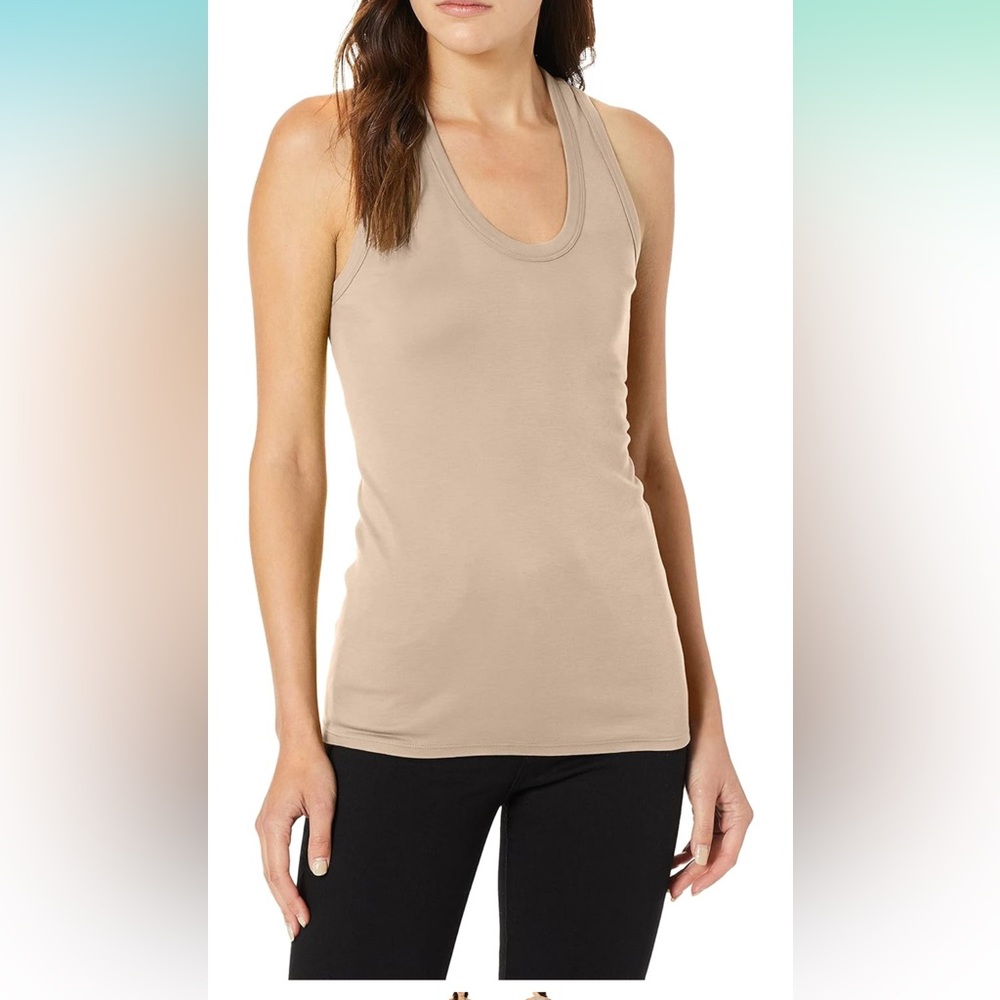 Enza Costa. Essential Supima Cotton Bold Racerback Tank Top. Almond milk small